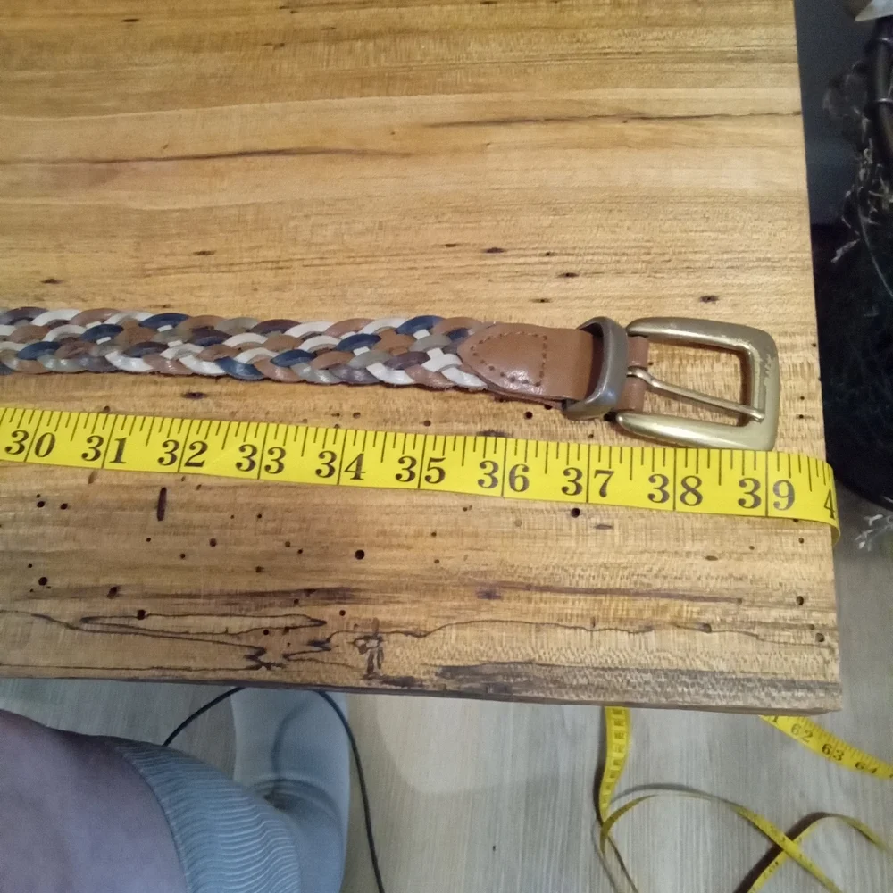 Braided Multi-Colored Leather Belt with Gold Buckle Size M/L 35